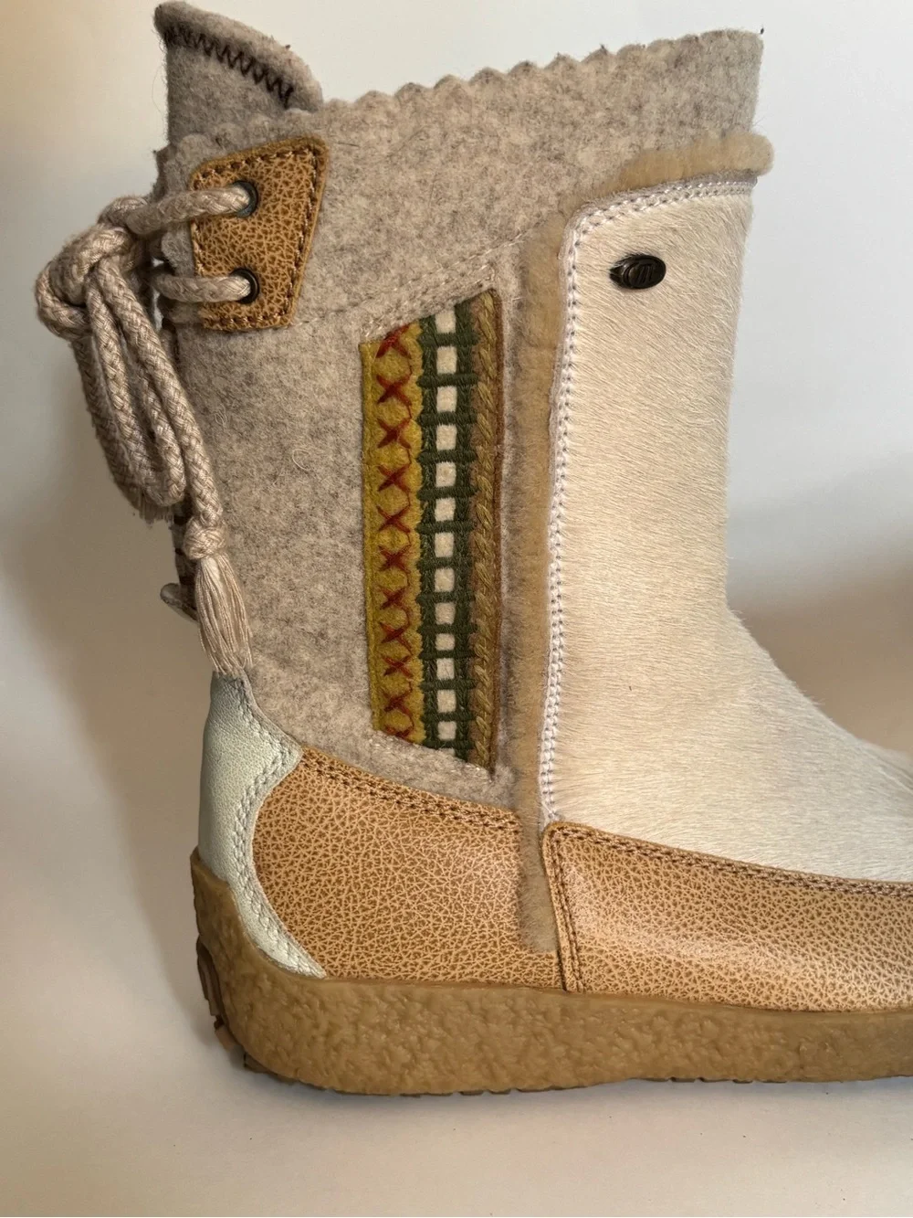 TECNICA Vintage Pony Hair Fur Embroidered Zip-Up Leather Boots  Women’s Size 7